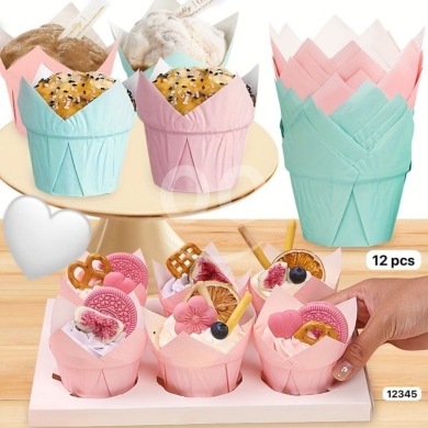 Kitchen in Adonis - طقم أكواب كب كيك ورقية ملونة 12 قطعة بتصميم توليب | 12pc Colorful Tulip Paper Cupcake Liners Set