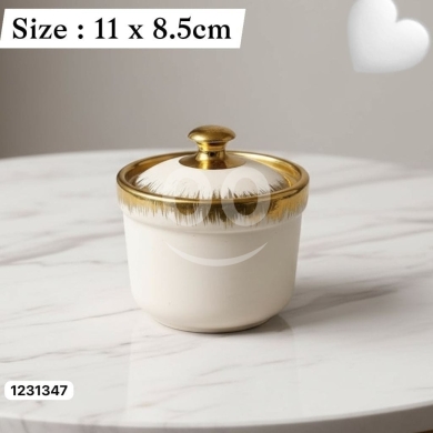 Kitchen in Adonis - سكرية بورسلان فاخرة مع غطاء بحافة ذهبية متدرجة ومقبض مصقول | Elegant Porcelain Sugar Bowl with Luxur
