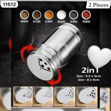 مطبخ في ادونيس - طقم ملاحات ستانلس ستيل 2 في 1 مع فتحات قابلة للتعديل | 2pc Stainless Steel Spice Shaker Set