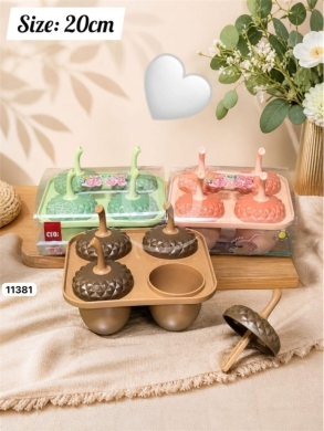 Kitchen in Adonis - طقم قوالب بوظة بلاستيك رباعي بتصميم حبات البلوط المميزة | 4pc Plastic Ice Pop Maker Mold Set