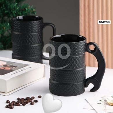 Kitchen in Adonis - ماغ بورسلان مودرن بتصميم إطار السيارة ومسكة &quot;مفتاح الربط&quot; | 400ml Creative Tire Design Porcelain Mug