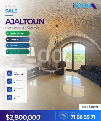 Villas for sale in Ajaltoun - 4650 m2 villa+garden/terrace-open mountain view 4sale in Ajaltoun- AM66.V.11