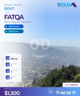 Apartments for rent in Fatqa - 280m2 apartment for rent-panoramic sea view in Fatqa-AF96.A.51