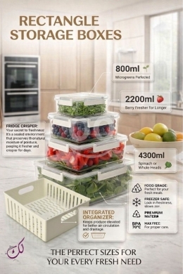 Kitchen in Beirut City - علب تخزين بلاستيك مستطيلة مع مصفاة داخلية | Rectangle Plastic Storage Boxes with Strainer