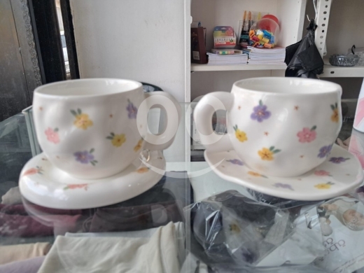 Cuisine dans Minieh - ماغ سيراميك أنيق بتصميم زهور مودرن مع صحن | Trendy Floral Ceramic Mug with Saucer