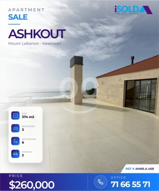 Apartments for sale dans Achkout - 260 m2 apartment+ terrace-open mountain/sea view 4sale in Ashkout