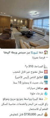 شقق للبيع في رملة البيضة - شقة فخمة للبيع بين سبينس ورملة البيضا | Luxury Apartment for Sale between Spinneys &amp; Ramlet El Bayda