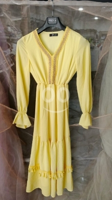 Clothes, Footwear & Accessories in Marj - فستان أصفر صيفي بتطريز ذهبي وتفاصيل شراشيب | Elegant Yellow Summer Dress with Golden Embroidery