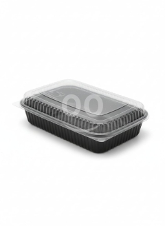 علب بلاستيك للميكرويف مستطيلة سوداء مع غطاء شفاف | Rectangular Black Microwave Containers with Clear