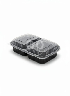 علب ميكرويف مستطيلة مقسمة قطعتين مع غطاء مرتفع | 2-Compartment Deep Microwave Containers
