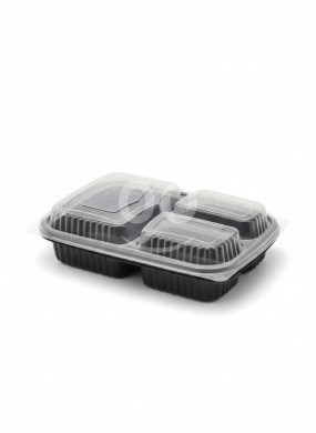 Packaging & Wrapping Materials in Tripoli - علب ميكرويف مستطيلة مقسمة 3 قطع مع غطاء شفاف | 3-Compartment Black Microwave Containers