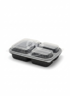 علب ميكرويف مستطيلة مقسمة 3 قطع مع غطاء شفاف | 3-Compartment Black Microwave Containers