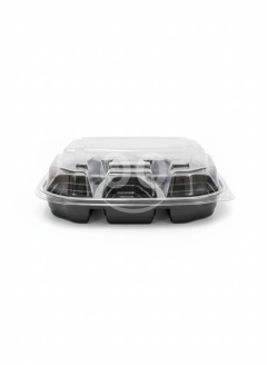 علب ميكرويف مقسمة 3 قطع مع غطاء شفاف مرتفع | 3-Compartment Deep Microwave Containers