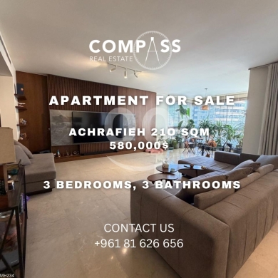 Apartments for sale in Achrafieh - شقة فخمة مفروشة للبيع في الأشرفية 210 م&sup2; | Luxury Furnished 210 SQM Apartment for Sale Achrafieh