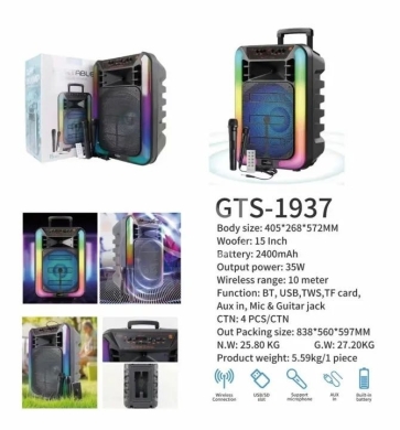 سبيكر بلوتوث GTS-1937 كبير بقوة 35 واط مع إضاءة | GTS-1937 Portable Bluetooth Speaker Sys… — 2