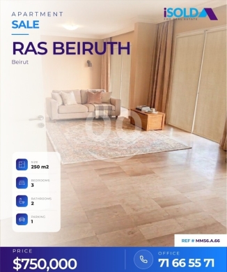 Apartments for sale in Ras-Beyrouth - 250 m2 apartment for sale in Ras beiruth- Sakiet El Janzeer-MM56.A.66
