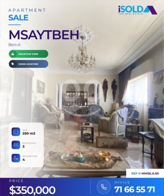 شقق للبيع في مصيطبه - 250 m2 apartment-open mountain view 4sale in Msaytbeh-MM56.A.65