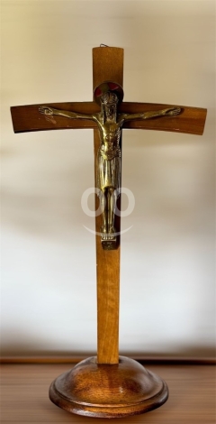 صليب أنتيك أوروبي من الخشب والبرونز ارتفاع ٣٥ سم | Antique European Wooden & Bronze Crucifix Stand