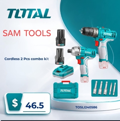 DIY Tools & Materials in Sahat Al Nour - طقم توتال لاسلكي قطعتين دريل ومفك براغي كمبو | Total Cordless 2 Pcs Combo Kit TOSLI240586