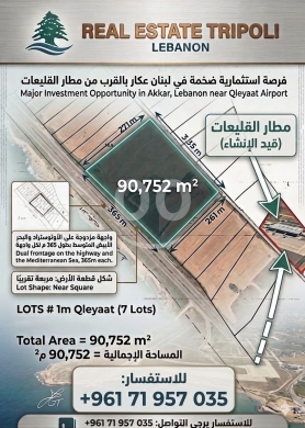 Lands for sale dans Klayaat - أرض استثمارية ضخمة للبيع في عكار بحرية وعلى أوتستراد المطار | Prime Investment Land for Sale in Akka
