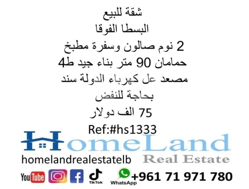 شقق للبيع في بسطة - شقة ٩٠ متر للبيع في البسطا الفوقا ط٤ مع مصعد وسند | 90 Sqm Apartment for Sale in Basta El Fouka