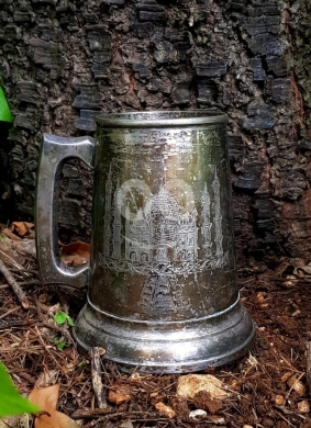 Antiques & Collectibles في البترون - كوب نحاس مفضض أثري قديم بنقش تاج محل | Vintage Silver-Plated Brass Taj Mahal Mug