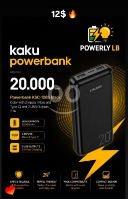 Mobile accessories dans Mazraa - شاحن سفري كاكو 20000 مللي أمبير بمنفذين شحن - 12$ | Kaku 20000mAh Power Bank KSC-1085 - 12$