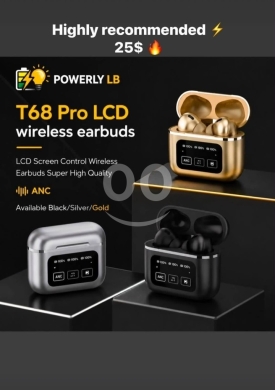 Mobile accessories dans Mazraa - سماعات لاسلكية T68 Pro بشاشة LCD وميزة إلغاء الضوضاء - 25$ | T68 Pro LCD Wireless Earbuds with ANC
