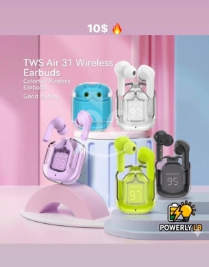 Mobile accessories in Mazraa - سماعات TWS Air 31 اللاسلكية الشفافة بألوان مميزة | TWS Air 31 Colorful Wireless Earbuds
