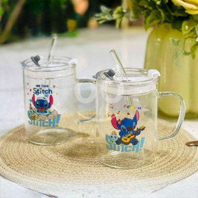 السلع الأخرى في ادونيس - ماغ زجاج حراري بتصميم ستيتش | Stitch Glass Thermal Mug with Straw