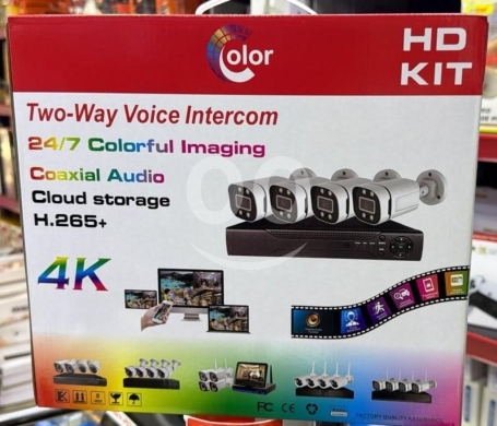 Cameras, Camcorders & Studio Equipment in Hamra - نظام كاميرات مراقبة كولور 4K مع اتصال صوتي ثنائي | Color 4K Security Camera System Kit