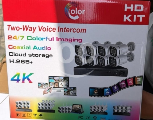 Cameras, Camcorders & Studio Equipment in Hamra - نظام مراقبة كولور 4K مع 8 كاميرات وهارد ديسك 500 جيجا | Color 4K 8-Camera Kit &amp; 500GB HDD