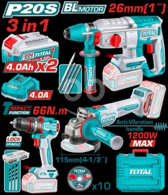Outils et matériaux de bricolage dans Sahat Al Nour - مجموعة عدد توتال اللاسلكية ٣ في ١ محرك بروشليس | Total 3-in-1 Cordless Combo Kit Brushless