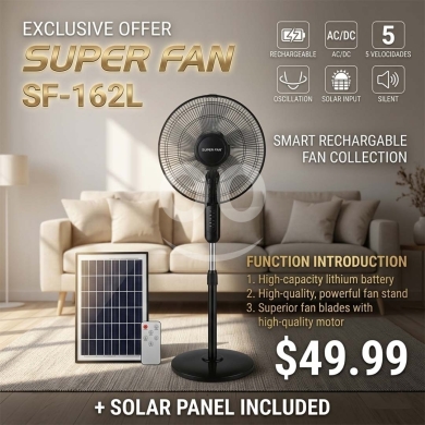 Home & Garden in Baouchriye - مروحة عمودية طاقة شمسية سوبر فان مقاس ١٦ بوصة | Super Fan 16&quot; Solar Pedestal Fan SF-162L
