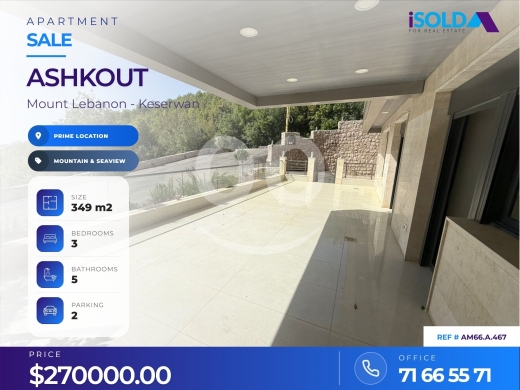 Apartments for sale dans Achkout - LUX Apartment + Terrace + Panoramic view 4 sale in ashkout - عشقوت -AM66.A.467