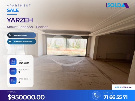 Apartments for sale in Yarzeh - LUX Apartment + Huge Garden 4 Sale in Yarzeh - شقة في اليرزه