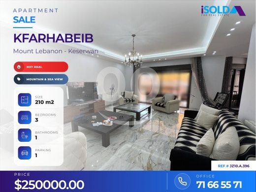 Apartments for sale dans kfarhbeib - LUX Apartment+Open moutain &amp; Seaview 4 sale in kfarhbeib - JZ10.A.396