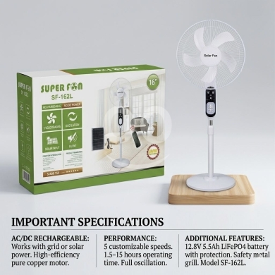 Other electronics في اشرفيه - مروحة شحن سوبر فان 16 إنش مع ريموت وإنارة | SUPER FAN 16&Prime; Rechargeable Fan SF-162L