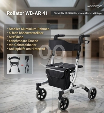 الصحة و الجمال في اشرفيه - مشّاية طبية (روليتر) مع عجلات ومقعد Weinberger ألمنيوم نخب أول | Premium Weinberger Walker Rollator