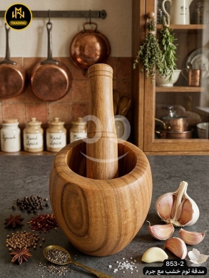 مطبخ في منيه - جرن ثوم خشبي مع مدقة - تصميم أنيق | Wooden Garlic Mortar and Pestle - Elegant Design