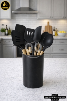 Cuisine dans Minieh - Home furniture طقم ملاعق سيليكون 12 قطعة - أسود | 12-Piece Silicone Kitchen Utensil Set - Black