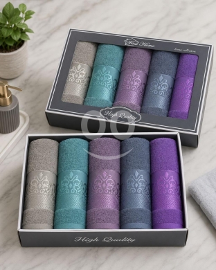 أثاث منزلي آخر في بربير - طقم مناشف وجه ويدين قطني 5 قطع | Premium 5-Piece Cotton Towel Set