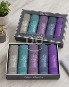 طقم مناشف وجه ويدين قطني 5 قطع | Premium 5-Piece Cotton Towel Set