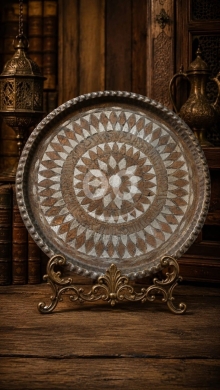 Antiques & Collectibles in Ghaziyeh - صدر نحاس مطعم بالفضة - قطعة فنية فريدة | Silver-Inlaid Copper Tray - A Unique Piece of Art