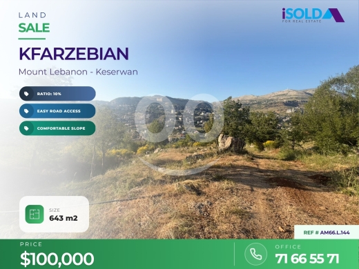 Lands for sale dans Mazraat Kfardebiane - A 643 m2 land for sale in kfarzebian - أرض للبيع في كفردبيان