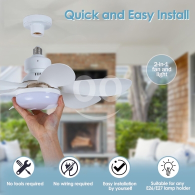 2-in-1 Socket Ceiling Fan with LED Light & Remote | مروحة سقف مع إضاءة LED مدمجة وتحكم عن… — 2