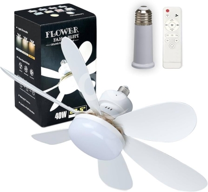 Heating & cooling appliances dans Tal - 2-in-1 Socket Ceiling Fan with LED Light &amp; Remote | مروحة سقف مع إضاءة LED مدمجة وتحكم عن بعد