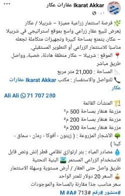 اراضي للبيع في شربيلا - أرض زراعية للبيع في شربيلا عكار 21000م | Agricultural Land for Sale in Sharbila Akkar 21000m