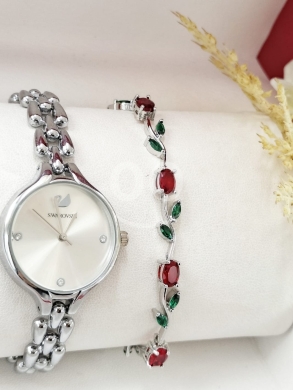 Clothes, Footwear & Accessories in Minieh - طقم ساعة وسوار فضي أنيق | Elegant Silver Watch and Bracelet Set