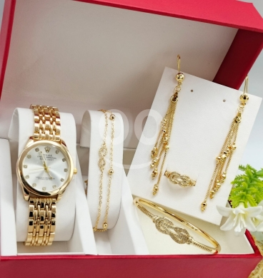 Clothes, Footwear & Accessories in Minieh - طقم إكسسوارات ذهبي فاخر مع ساعة يد أنيقة | Luxurious Gold Accessory Set with Elegant Watch